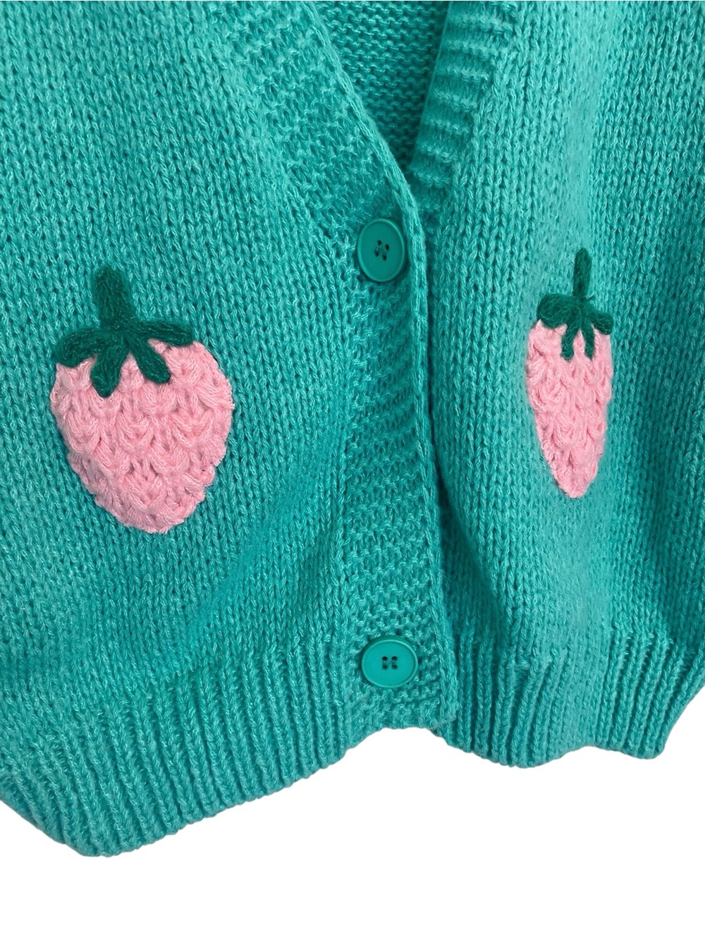 Luna Ivy Mint Green Strawberry Chunky Knit Cardigan NWT Small - Picture 3 of 7